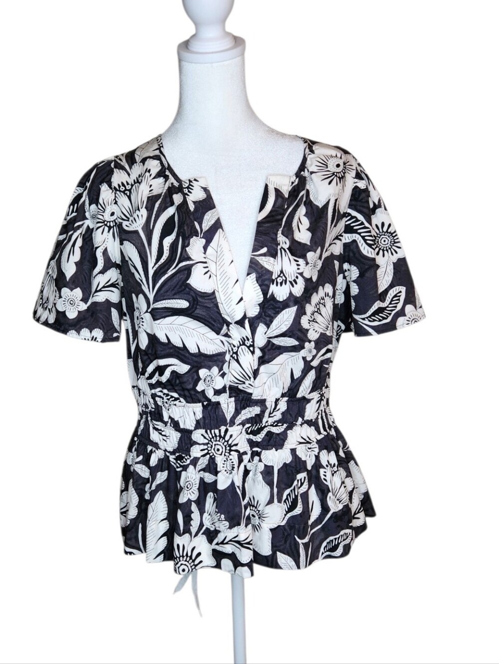 Anthropologie Somerset Black and White Peplum Top Size M